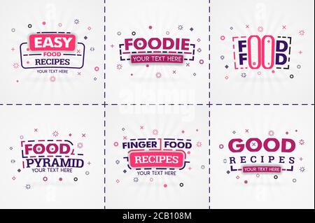 Set da cucina rosa per riviste di cibo e ricette. Titoli dei menu dei ristoranti o badge per negozi di alimentari e ristoranti. Design minimalista per la ricetta ba Illustrazione Vettoriale