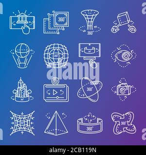 set di icone fotocamera 360 gradi disegno vettoriale illustrazione Illustrazione Vettoriale