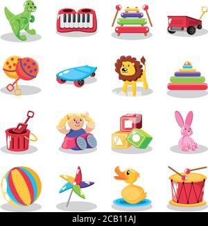 set di icone cute giocattoli bambino disegno vettoriale illustrazione Illustrazione Vettoriale