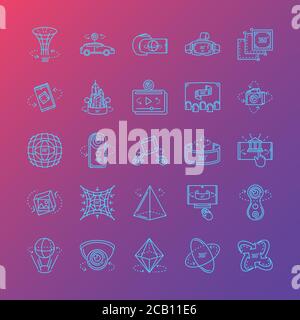 set di icone fotocamera 360 gradi disegno vettoriale illustrazione Illustrazione Vettoriale