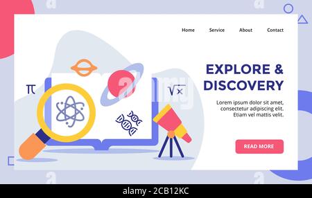 Esplorare e scoprire lupe lente lente lente lente telescopio per la campagna per il web pagina iniziale del sito pagina iniziale pagina di destinazione modello banner con moderno appartamento stile Illustrazione Vettoriale