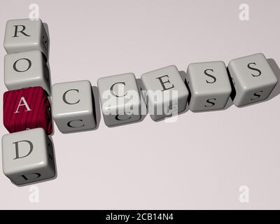 accesso crocevia stradale da lettere cubiche di dadi. Illustrazione 3D. Concetto e sfondo Foto Stock