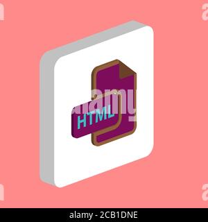 Icona vettore semplice del documento HTML. Modello di disegno simbolo illustrazione per elemento dell'interfaccia utente Web mobile. Pittogramma isometrico a colori perfetto sul quadrato bianco 3d. Illustrazione Vettoriale