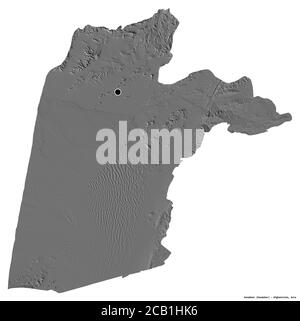 Forma di Kandahar, provincia dell'Afghanistan, con la sua capitale isolata su sfondo bianco. Mappa elevazione bilivello. Rendering 3D Foto Stock