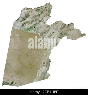 Forma di Kandahar, provincia dell'Afghanistan, con la sua capitale isolata su sfondo bianco. Immagini satellitari. Rendering 3D Foto Stock