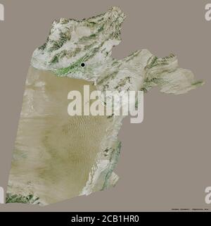 Forma di Kandahar, provincia dell'Afghanistan, con la sua capitale isolata su uno sfondo di colore pieno. Immagini satellitari. Rendering 3D Foto Stock