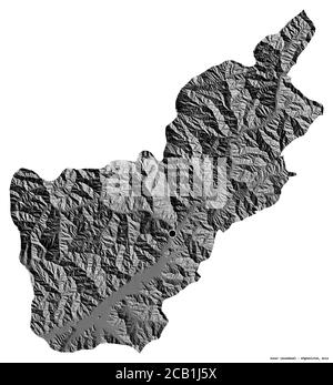 Forma di Kunar, provincia dell'Afghanistan, con la sua capitale isolata su sfondo bianco. Mappa elevazione bilivello. Rendering 3D Foto Stock