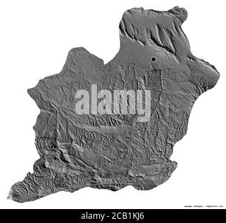 Forma di Samangan, provincia dell'Afghanistan, con la sua capitale isolata su sfondo bianco. Mappa elevazione bilivello. Rendering 3D Foto Stock