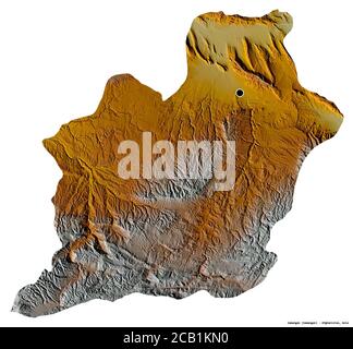 Forma di Samangan, provincia dell'Afghanistan, con la sua capitale isolata su sfondo bianco. Mappa di rilievo topografico. Rendering 3D Foto Stock