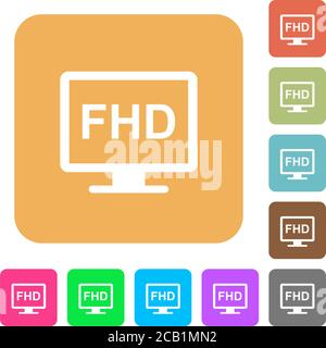Icone piatte per display Full HD su sfondi dai colori vivaci e quadrati arrotondati. Illustrazione Vettoriale