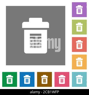 Icone di spazzatura piatte su sfondi quadrati di colore semplice Illustrazione Vettoriale