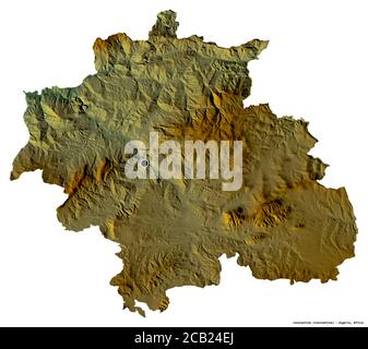 Forma di Costantino, provincia dell'Algeria, con la sua capitale isolata su sfondo bianco. Mappa di rilievo topografico. Rendering 3D Foto Stock