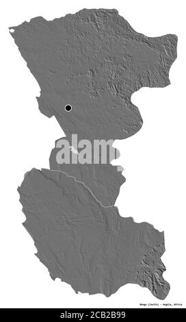 Forma di Bengo, provincia dell'Angola, con la sua capitale isolata su sfondo bianco. Mappa elevazione bilivello. Rendering 3D Foto Stock