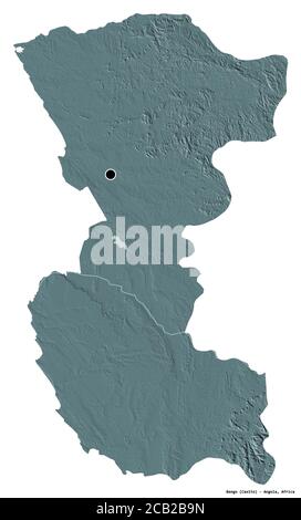 Forma di Bengo, provincia dell'Angola, con la sua capitale isolata su sfondo bianco. Mappa di elevazione colorata. Rendering 3D Foto Stock