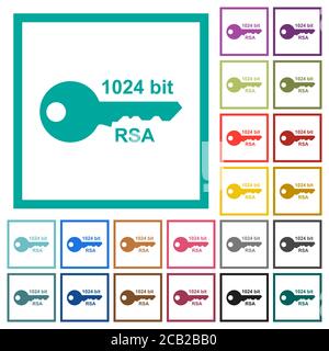 icone a colori piatti con crittografia rsa a 1024 bit con frame a quadrante su sfondo bianco Illustrazione Vettoriale