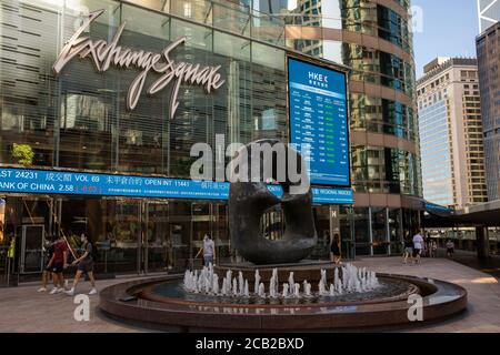 Hong Kong, Hong Kong. 8 agosto 2020. HKEX la Borsa di Hong Kong presso l'edificio Exchange Square, a Hong Kong Hong Kong, S.A.R., 08 agosto 2020. (Foto di Simon Jankowski/Sipa USA) Credit: Sipa USA/Alamy Live News Foto Stock