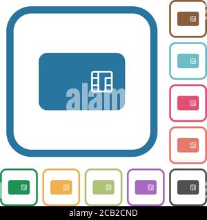 Chip card icone semplici a colori cornici quadrate arrotondate su sfondo bianco Illustrazione Vettoriale