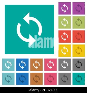 Icone piatte multicolore del loop di programmazione su sfondi quadrati semplici. Incluse variazioni delle icone bianche e più scure per il passaggio del mouse o gli effetti attivi. Illustrazione Vettoriale