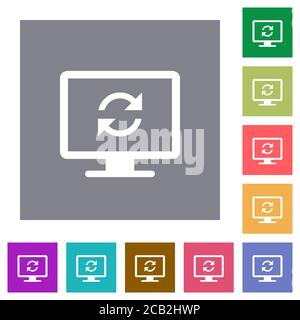 Aggiorna le icone piatte dello schermo su sfondi quadrati di colore semplice Illustrazione Vettoriale