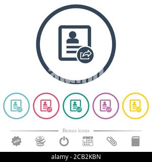 Esportare le icone a colori piatti dei contatti in contorni rotondi. 6 icone bonus incluse. Illustrazione Vettoriale