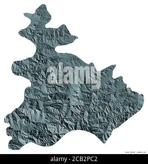 Forma di Tavush, provincia di Armenia, con la sua capitale isolata su sfondo bianco. Mappa di elevazione colorata. Rendering 3D Foto Stock