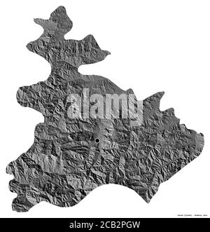 Forma di Tavush, provincia di Armenia, con la sua capitale isolata su sfondo bianco. Mappa elevazione bilivello. Rendering 3D Foto Stock