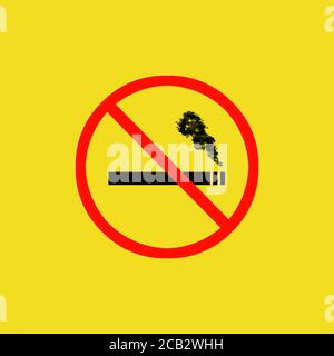 cartello di divieto di fumo isolato su sfondo giallo Foto Stock