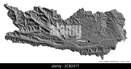 Forma di Kärnten, stato dell'Austria, con la sua capitale isolata su sfondo bianco. Mappa elevazione bilivello. Rendering 3D Foto Stock