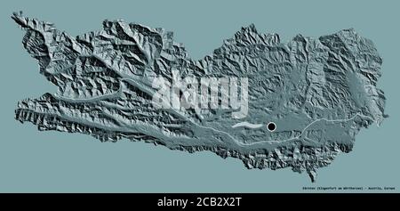 Forma di Kärnten, stato dell'Austria, con la sua capitale isolata su uno sfondo a tinta unita. Mappa di elevazione colorata. Rendering 3D Foto Stock