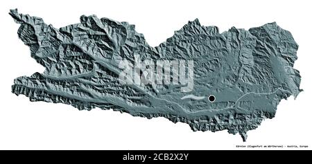 Forma di Kärnten, stato dell'Austria, con la sua capitale isolata su sfondo bianco. Mappa di elevazione colorata. Rendering 3D Foto Stock