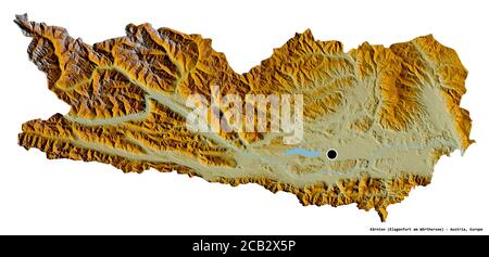 Forma di Kärnten, stato dell'Austria, con la sua capitale isolata su sfondo bianco. Mappa di rilievo topografico. Rendering 3D Foto Stock