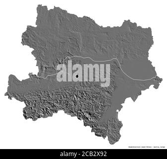 Forma di Niederösterreich, stato dell'Austria, con la sua capitale isolata su sfondo bianco. Mappa elevazione bilivello. Rendering 3D Foto Stock