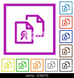 Copiare le icone a colori piatti del certificato in riquadri quadrati su bianco sfondo Illustrazione Vettoriale