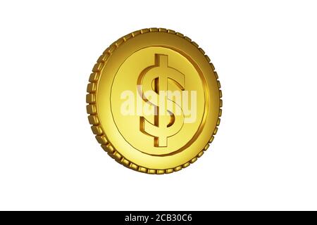monete d'oro con simbolo del dollaro isolato su sfondo bianco. rendering 3d. Foto Stock