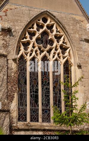 Vetrata nella Cattedrale di Ely, Ely, Cambridgeshire, Inghilterra. Foto Stock