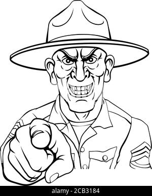 Esercito Bootcamp trapanare il sergente soldato Ponting Illustrazione Vettoriale
