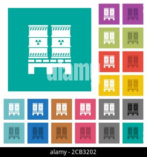 Pallet con residui radioattivi icone piatte multicolore su sfondi quadrati. Incluse variazioni delle icone bianche e più scure per il passaggio del mouse o l'effe attivo Illustrazione Vettoriale