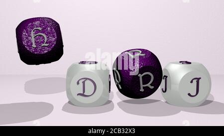 hdri danzante lettere cubiche. Illustrazione 3D. Panoramica e sferica Foto Stock