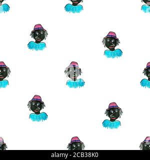 Pinocchio nero motivo di stile abbozzato che disegna un motivo senza giunture Foto Stock