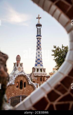 Parco Guell di Antoni Gaudi a Barcellona, Spagna. Foto Stock