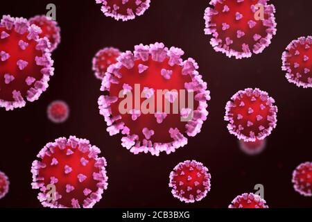 Illustrazione digitale delle particelle di coronavirus rosso Foto Stock