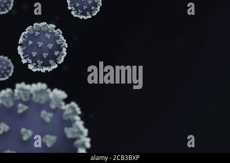 Illustrazione digitale delle particelle di coronavirus blu con spazio per il testo Foto Stock