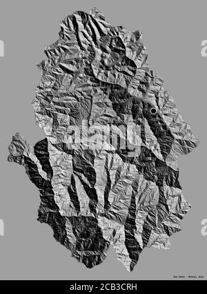 Forma di Haa, distretto di Bhutan, con la sua capitale isolata su uno sfondo di colore pieno. Mappa elevazione bilivello. Rendering 3D Foto Stock