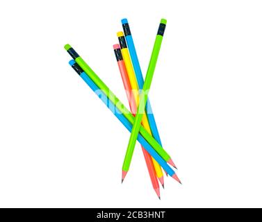 Un bel disegno fatto con qualche diversa matita di legno colorato pastelli su sfondo di carta bianca Foto Stock