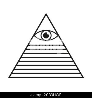 Tutti vedendo la piramide degli occhi illuminati simbolo isolato vettore illustrazione Illustrazione Vettoriale