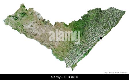 Forma di Alagoas, stato del Brasile, con la sua capitale isolata su sfondo bianco. Immagini satellitari. Rendering 3D Foto Stock