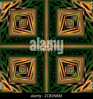 Printing color abstract Green geometric shapes. Fluid orange gradient elements for minimal banner, tile, social post. Futuristic trendy dynamic elemen Foto Stock