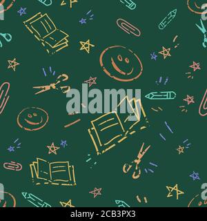 Torna a scuola Doodles su Blackboard Pattern Illustrazione Vettoriale