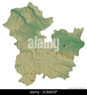 Forma di Targovishte, provincia della Bulgaria, con la sua capitale isolata su sfondo bianco. Mappa di rilievo topografico. Rendering 3D Foto Stock