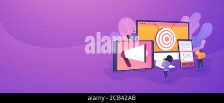 Concetto di banner Web di targeting multi-dispositivo. Illustrazione Vettoriale
